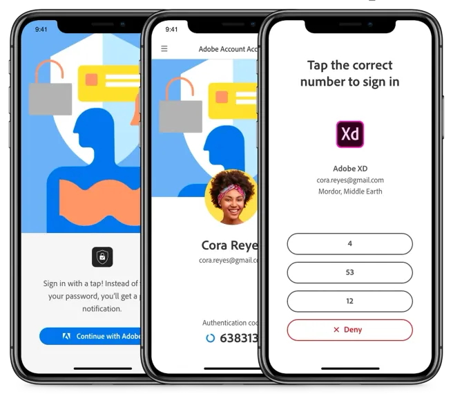 Adobe two-step authentication flow, part of the secure sign-in system