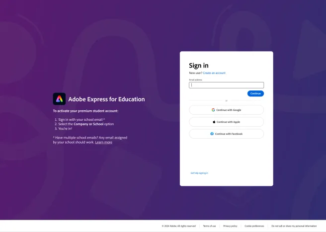 Adobe Express for Education — a tailored sign-in and onboarding experience for schools