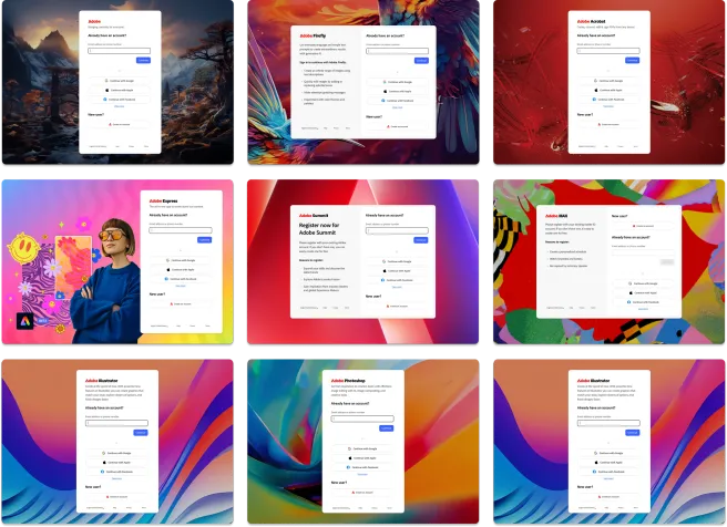 Adobe sign-up / sign-in (SUSI) flow across the account-creation and authentication journey