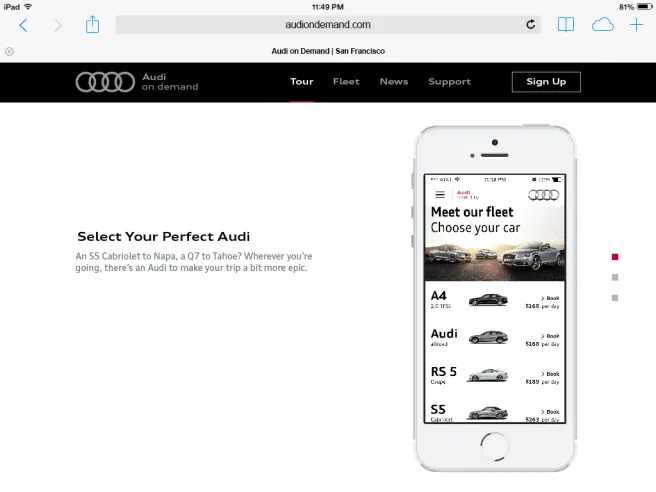 Audi on Demand car-summoning app interface