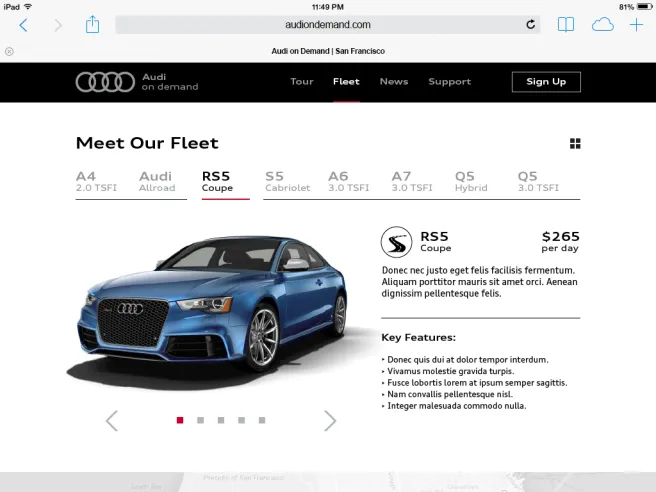 Audi on Demand car-summoning app interface