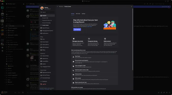 Discord Family Center — parental controls giving guardians visibility into a teen’s activity