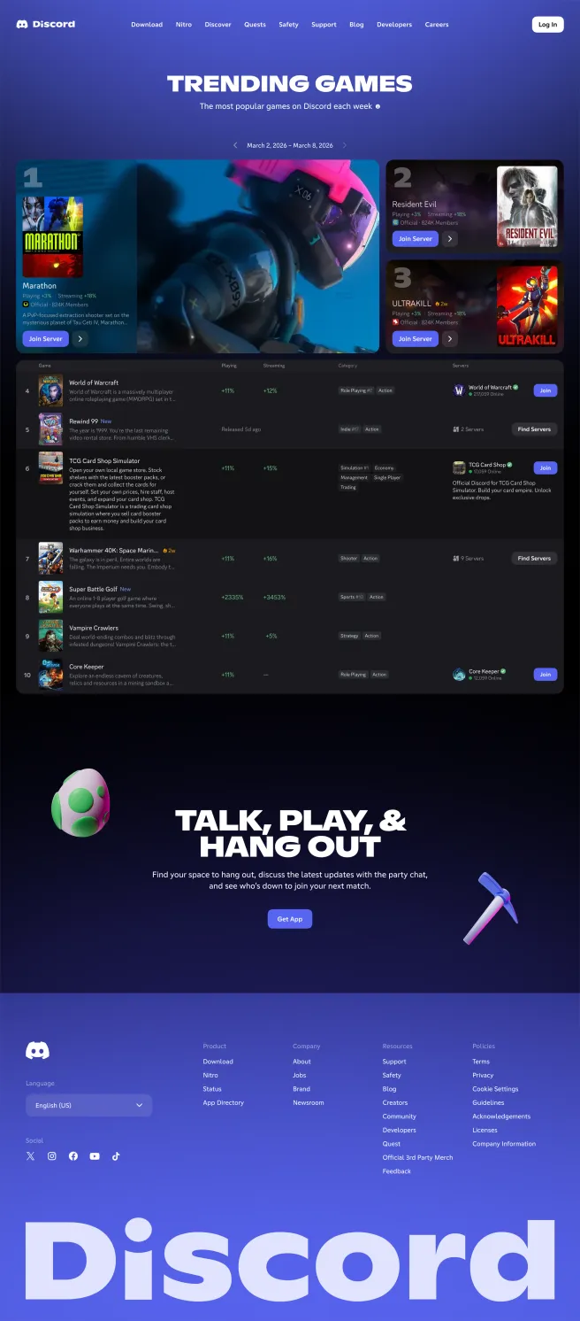 Discord Trending Games — the games discovery surface on web