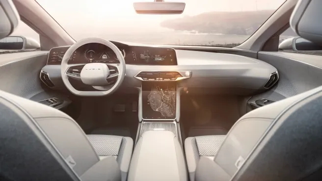 Lucid Air interior — front cabin and driver display design