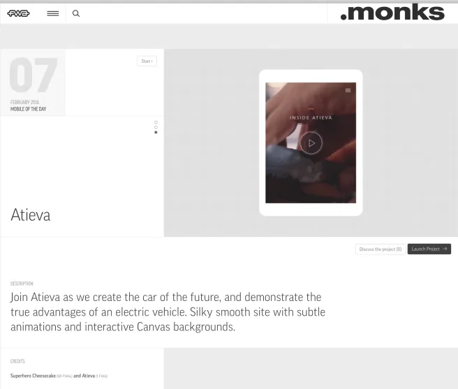 FWA (Favourite Website Awards) win for the Atieva / Lucid site