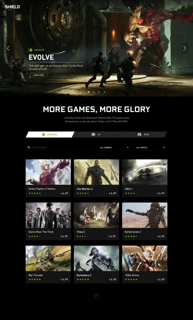 NVIDIA SHIELD games library and storefront