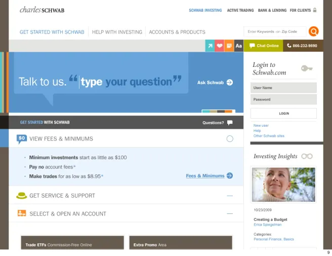 Charles Schwab homepage “Ask Schwab” guidance prompt — personalization that re-engaged 5.5M one-time visitors