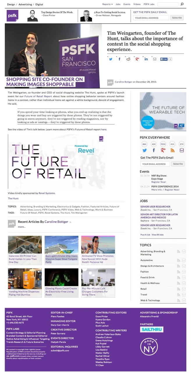 PSFK press coverage of The Hunt
