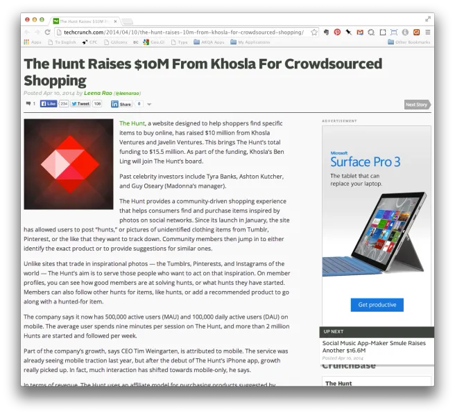 TechCrunch press coverage of The Hunt